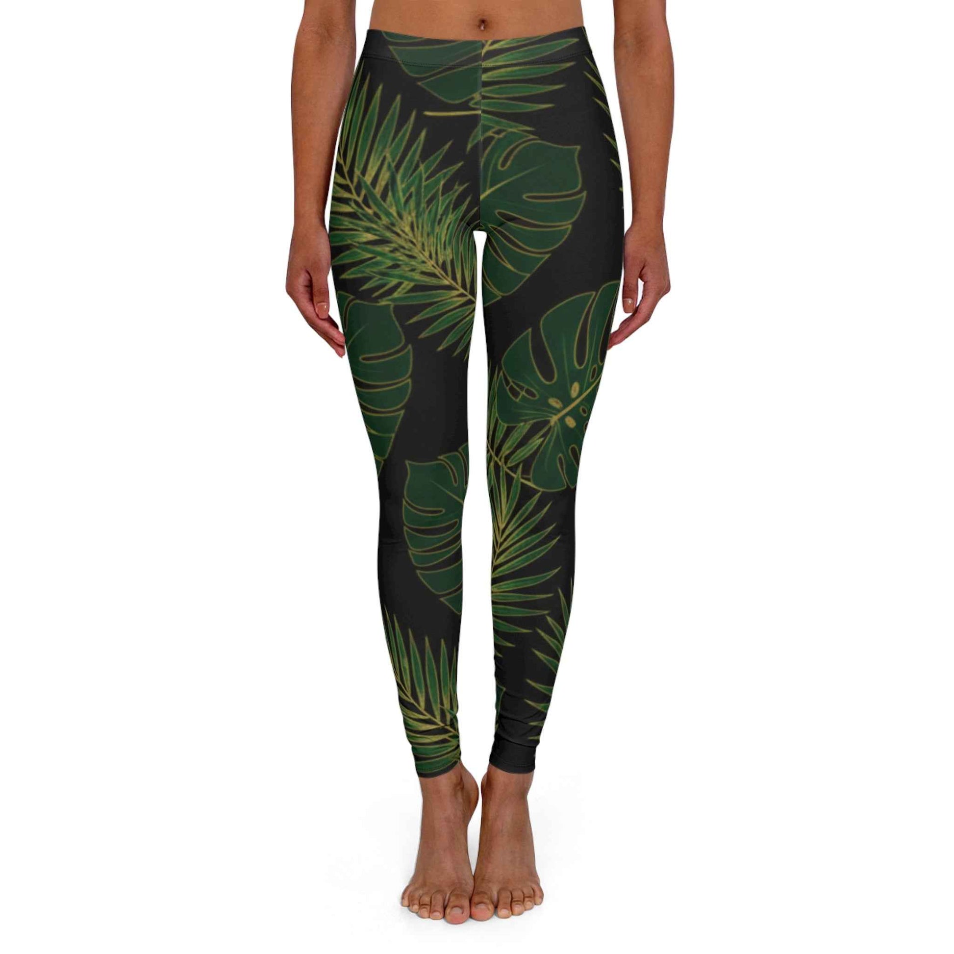Tropical Leaf Leggings — Green Monstera & Palm All-Over Print