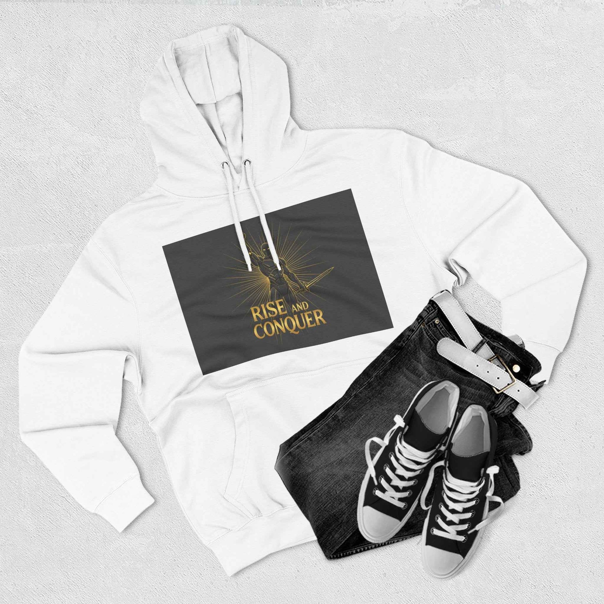 Rise and Conquer Hoodie — Motivational Graphic Fleece Pullover