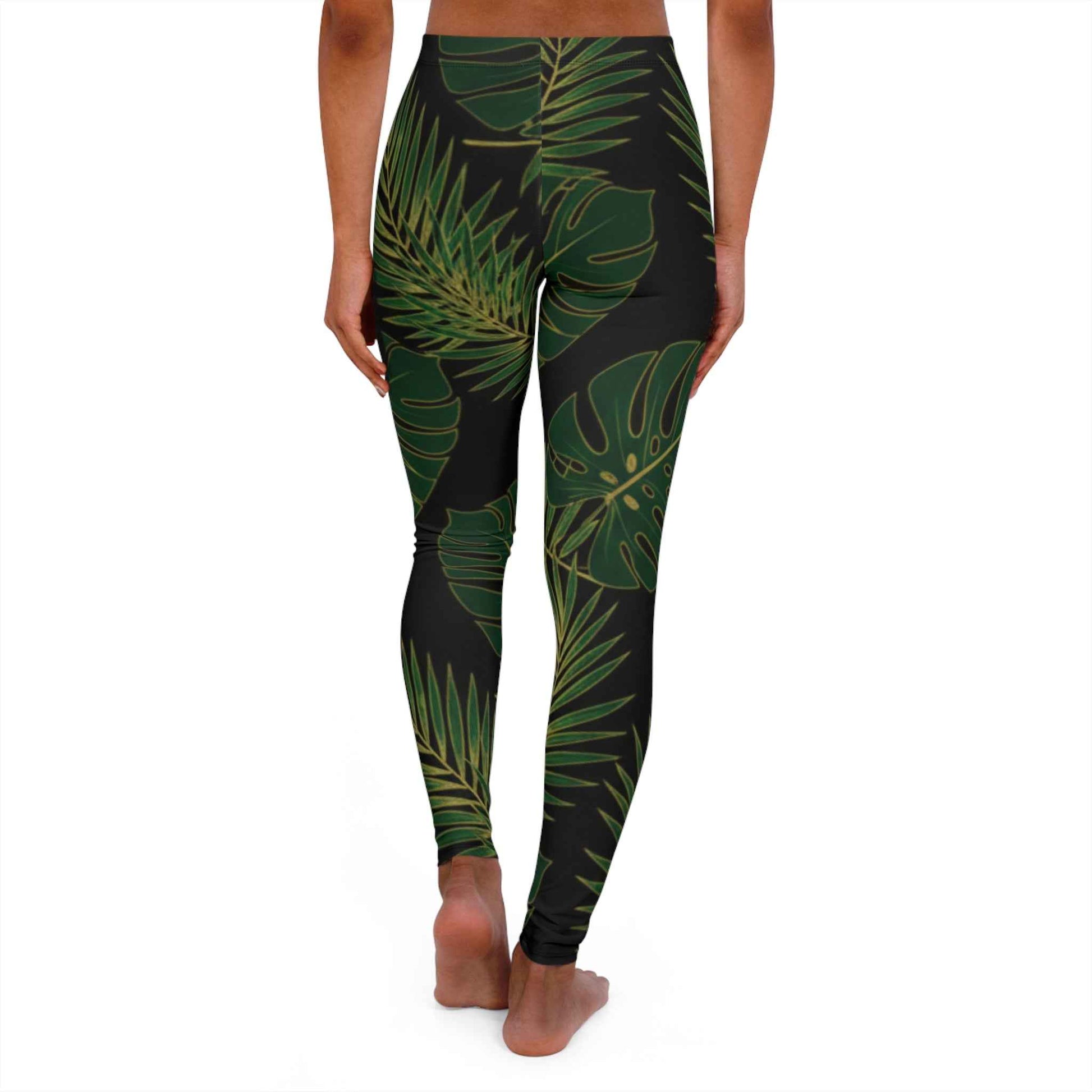 Tropical Leaf Leggings — Green Monstera & Palm All-Over Print