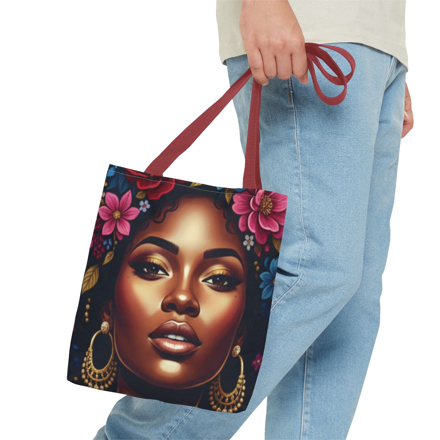 Afro Goddess Floral Tote Bag — Vibrant All-Over Print Shoulder Tote