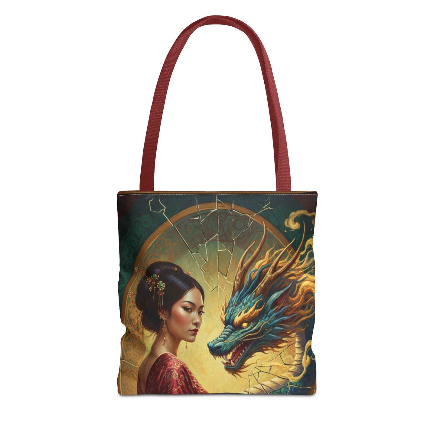 Asian Dragon Muse Tote Bag — Fantasy Art Dragon & Geisha Illustration AOP