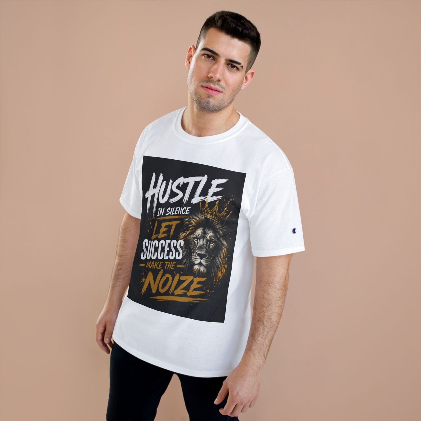 Hustle in Silence Lion T-Shirt — Let Success Make the Noise Motivational Tee