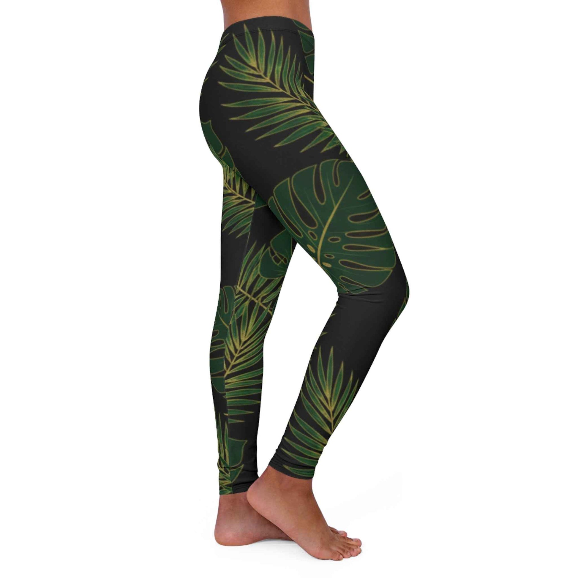 Tropical Leaf Leggings — Green Monstera & Palm All-Over Print