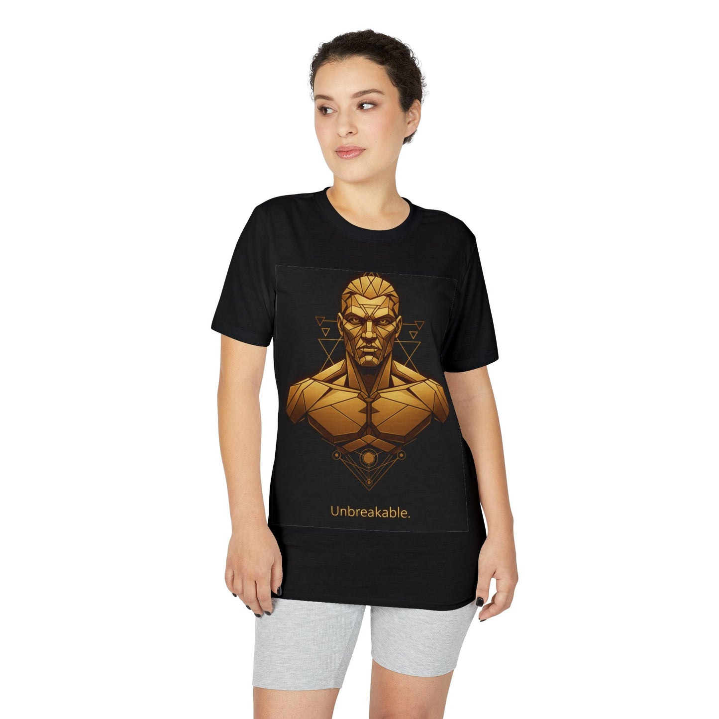 Unbreakable Geometric Warrior T-Shirt — Bold Gold Bust Graphic