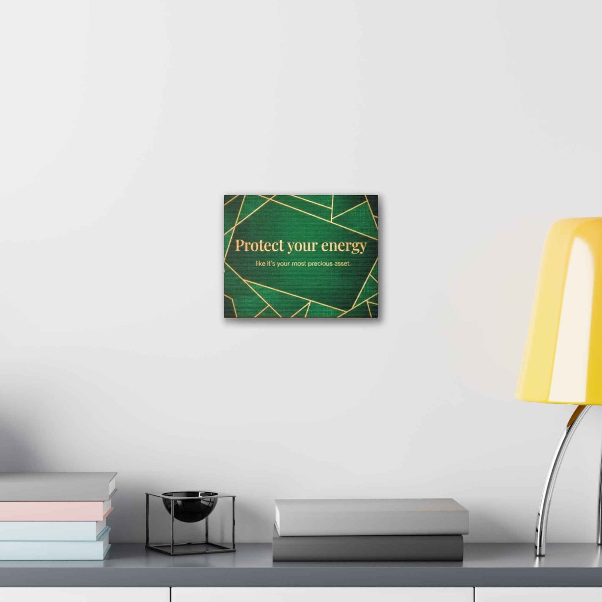 Protect Your Energy Canvas Wall Art – Green Geometric Inspirational Quote