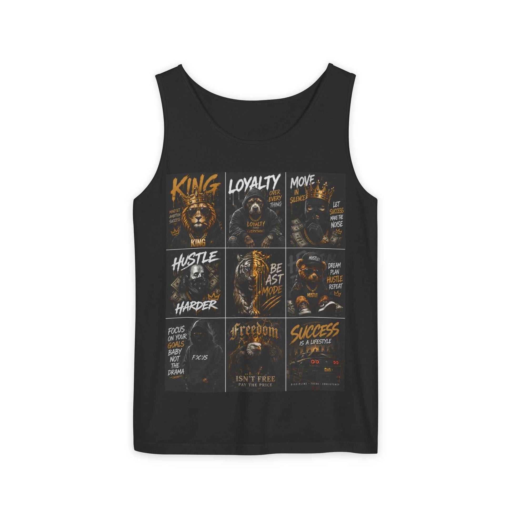 Motivational Graphic Tank Top — Lion 'King, Loyalty, Hustle' Inspirational Workout Tee
