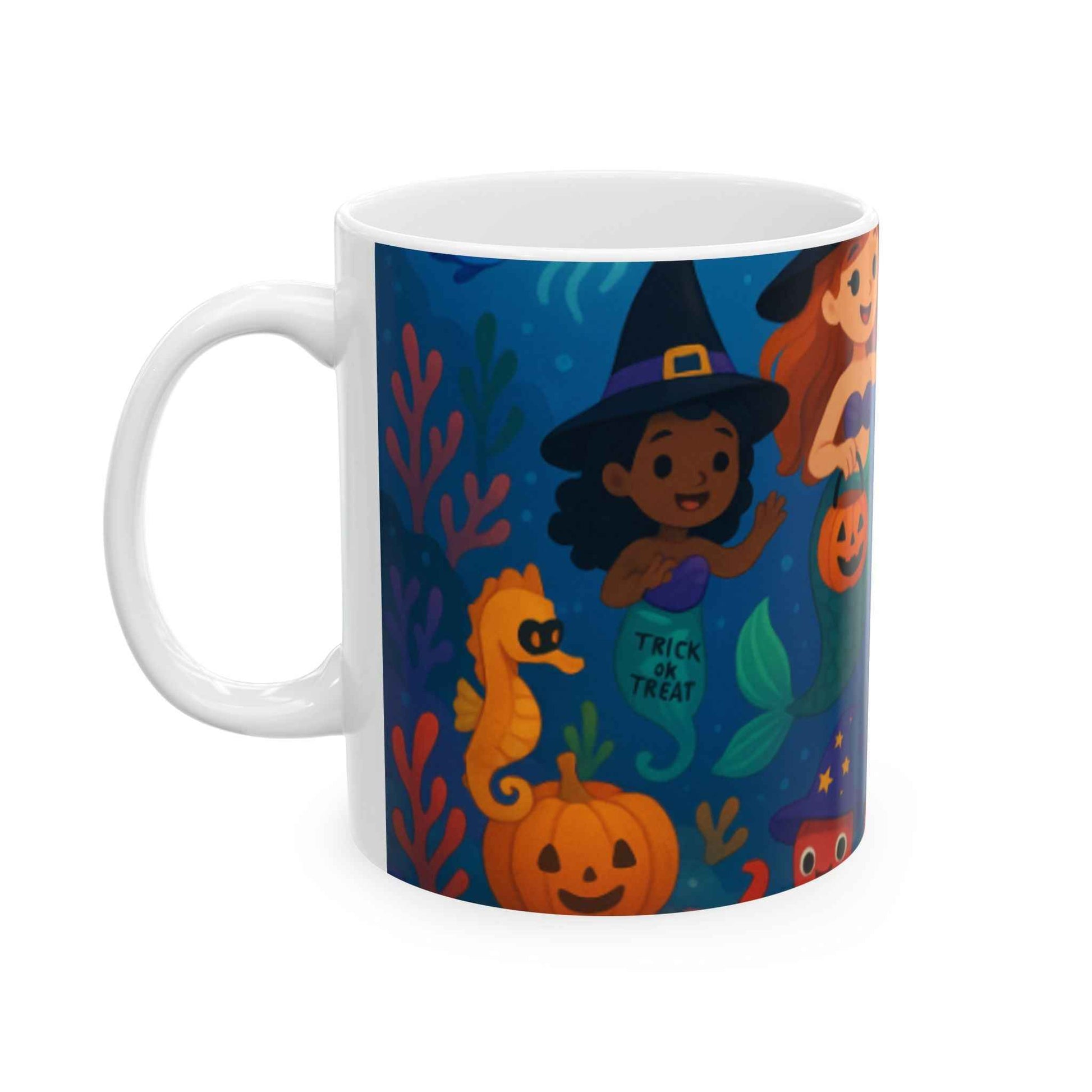 Enchanting Halloween Mermaid Mug - Fall Decor, Gift for Best Friends, Cute Coffee Cup, Pumpkins, Ocean Vibes, Fun Collectible