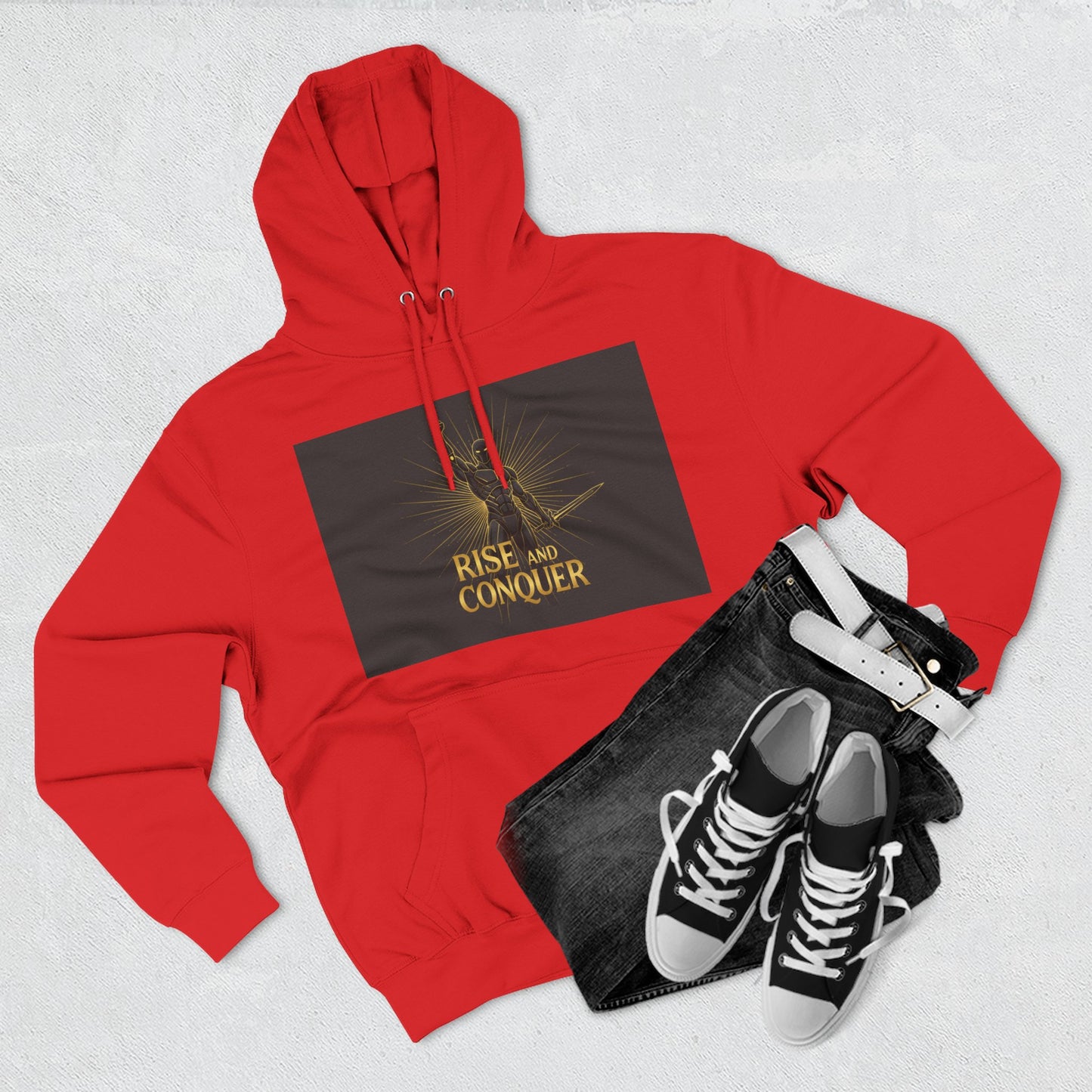Rise and Conquer Hoodie — Motivational Graphic Fleece Pullover