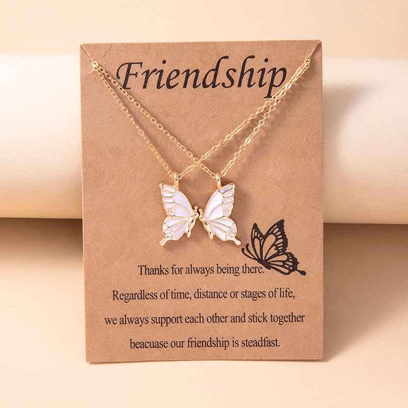 1 Pair Butterfly Pendant Necklace For Women Girls Sisters Friends With Inspirational Friendship Card