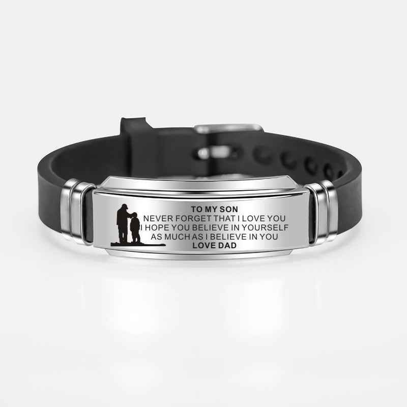To My Son Daughter Painting Inspirational Stainless Steel Charms Adjustable Silicone Bracelet
