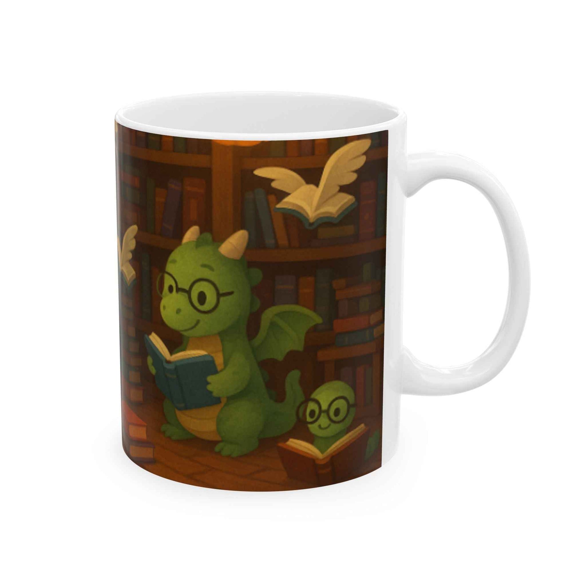Reading Dragon Ceramic Mug - Perfect Gift for Book Lovers, Cozy Vibes, Home Decor, Novelty Mug, Reading Nook