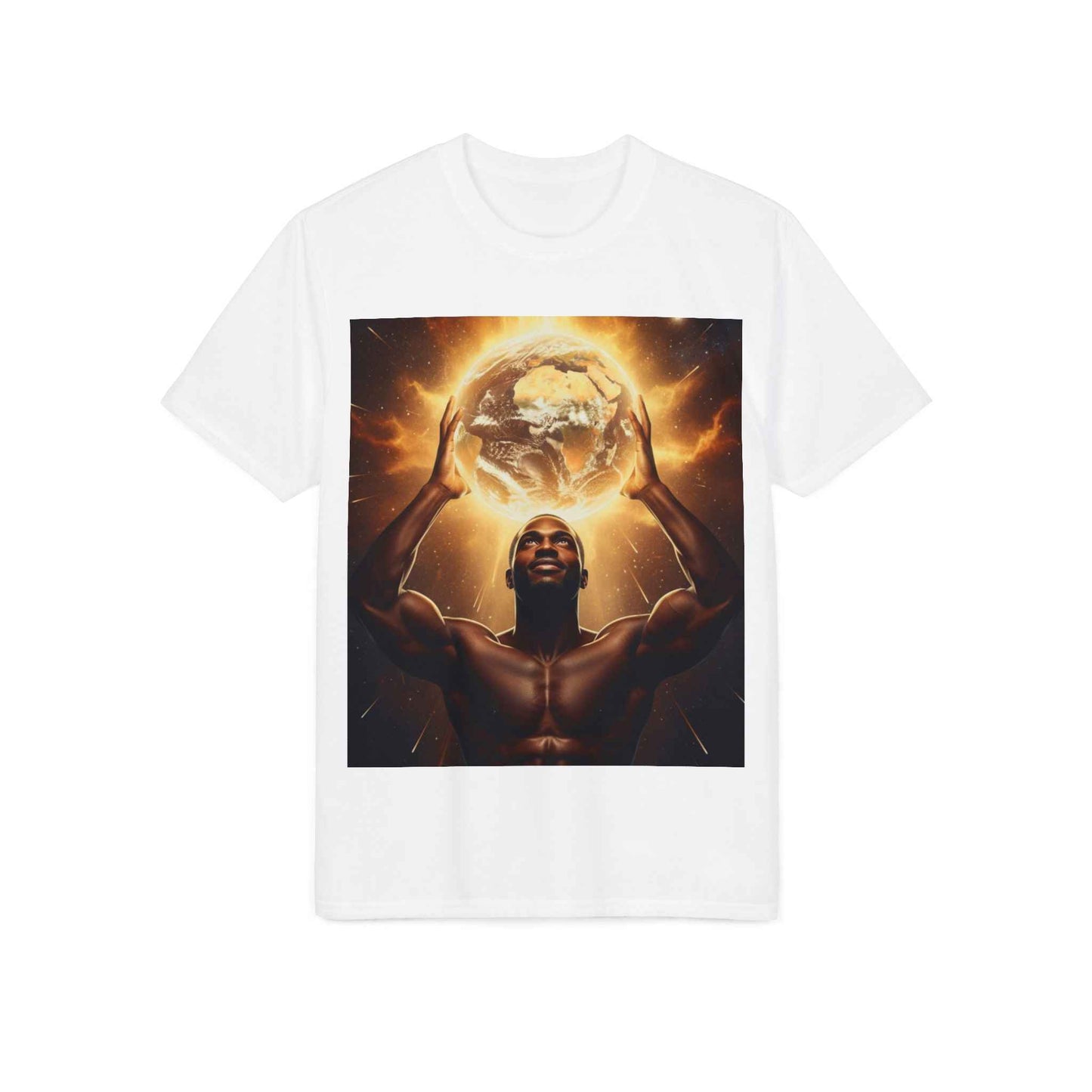 T-Shirt — Empowerment Artwork: Man Holding Glowing Earth Graphic Tee