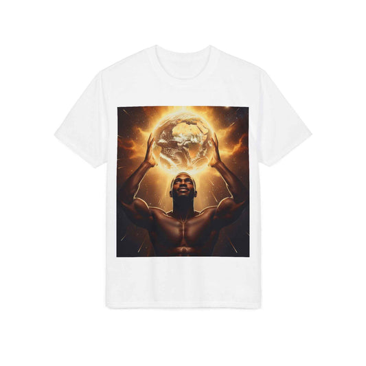 T-Shirt — Empowerment Artwork: Man Holding Glowing Earth Graphic Tee