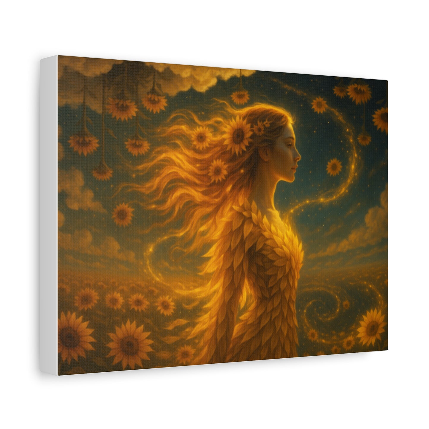 Stretched Canvas Wall Art, Sunflower Goddess Print, Home Décor, Inspirational Art, Gift for Nature Lovers, Bohemian Wall Hanging
