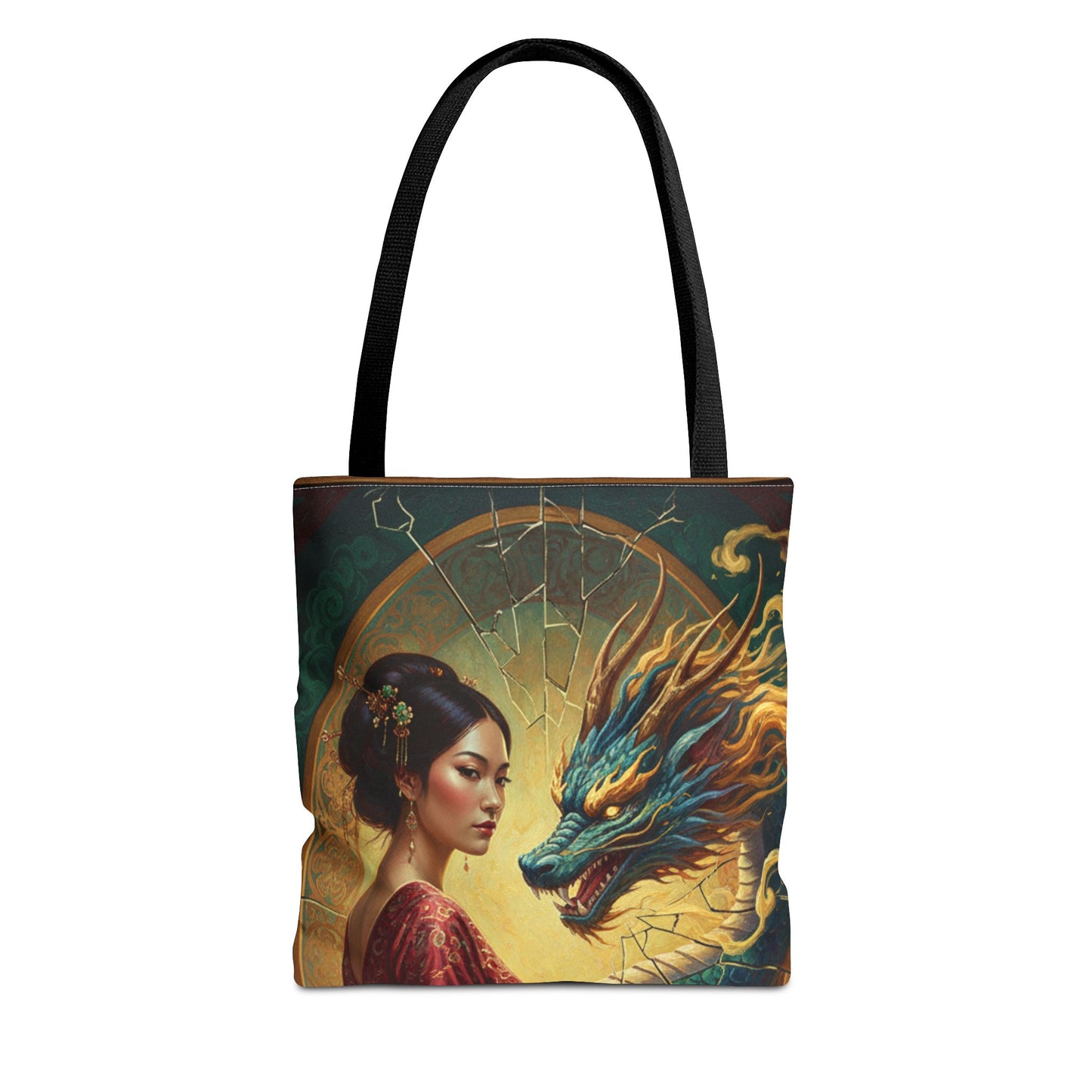 Asian Dragon Muse Tote Bag — Fantasy Art Dragon & Geisha Illustration AOP