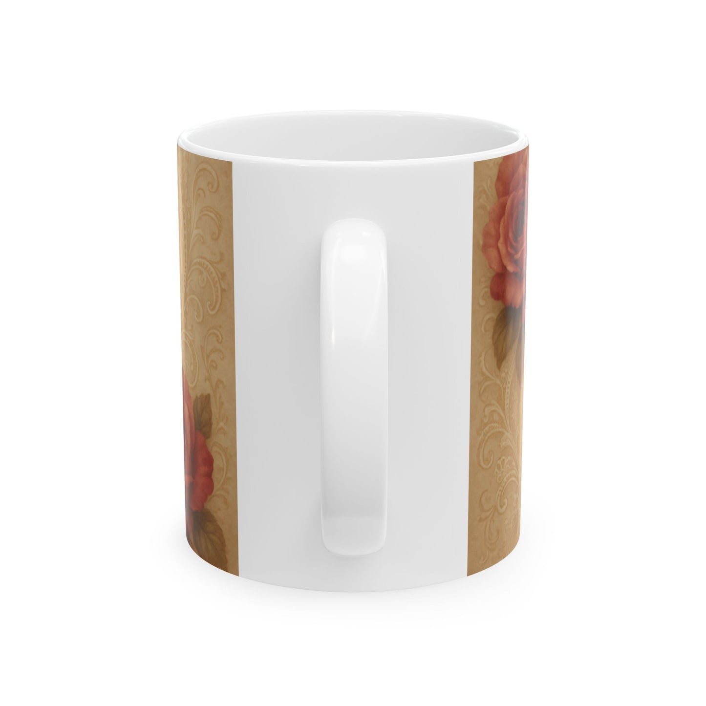 Romantic Floral Ceramic Mug - Just Because I Love You Gift, Coffee Cup for Lovers, Anniversary, Valentine's Day  Digital Art