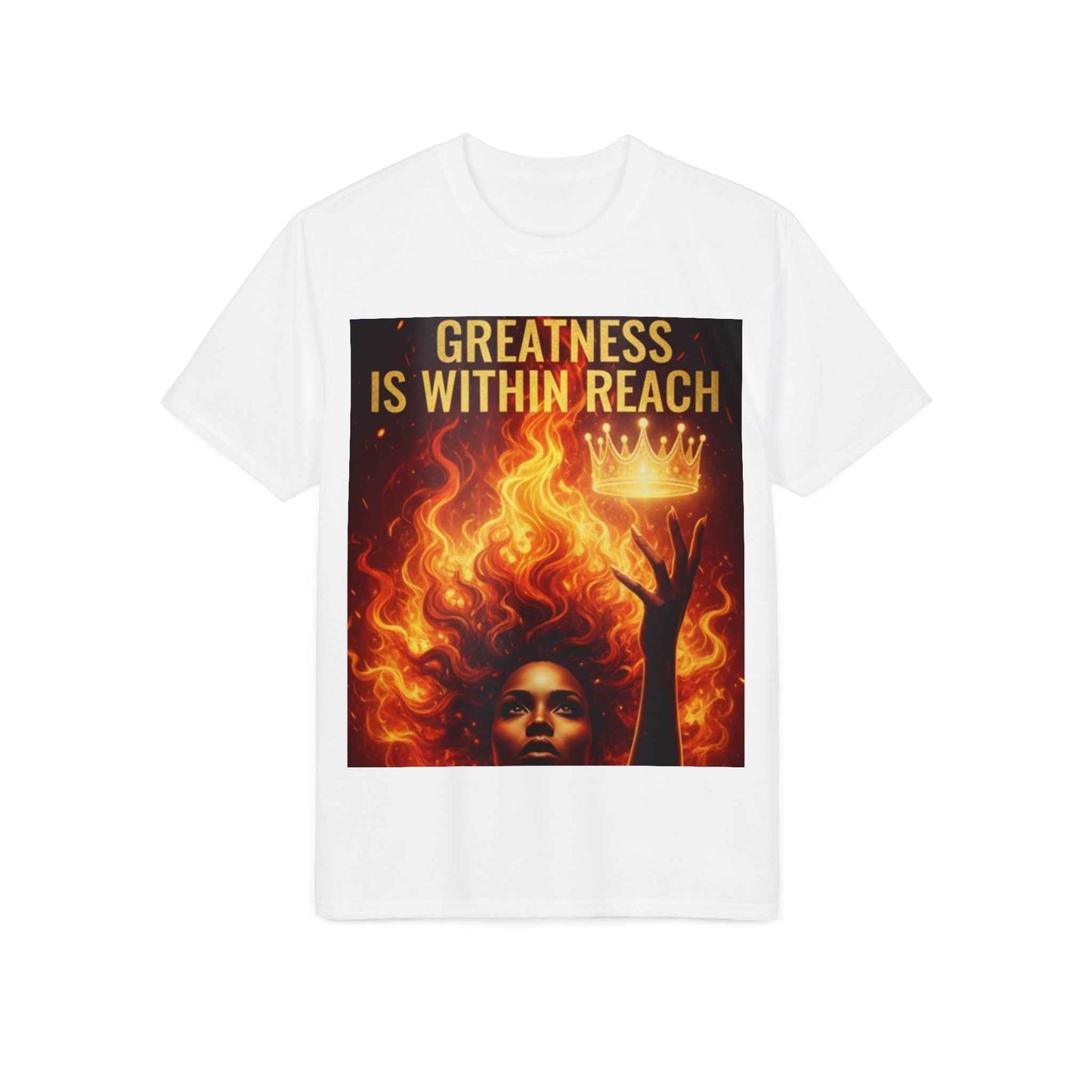 Greatness Is Within Reach T-Shirt — Inspirational Crown & Flame Graphic