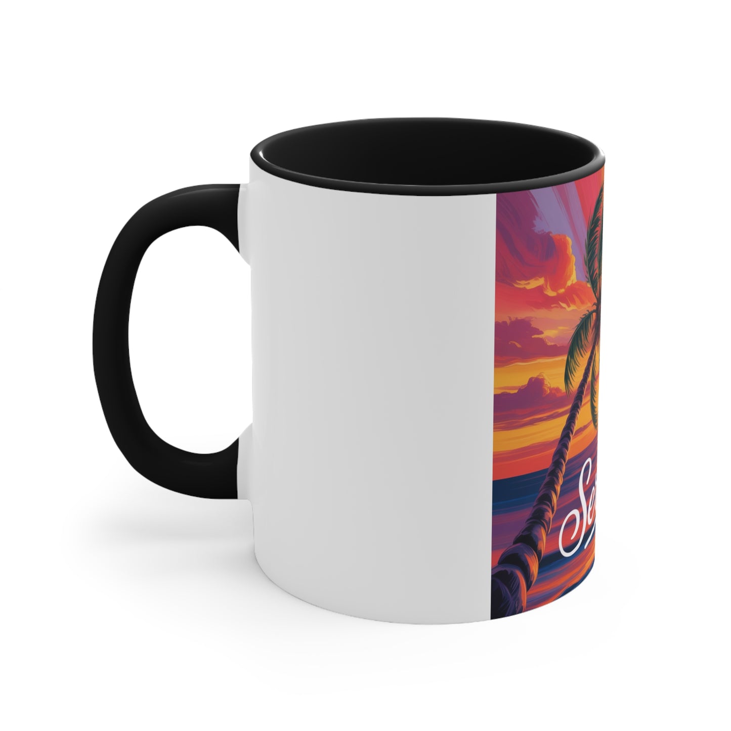 Serenity Sunset Accent Mug | Tropical Coffee Cup, Relaxation Gift, Beach Lover's Mug, Summer Decor, Gift for Her  Digital Art