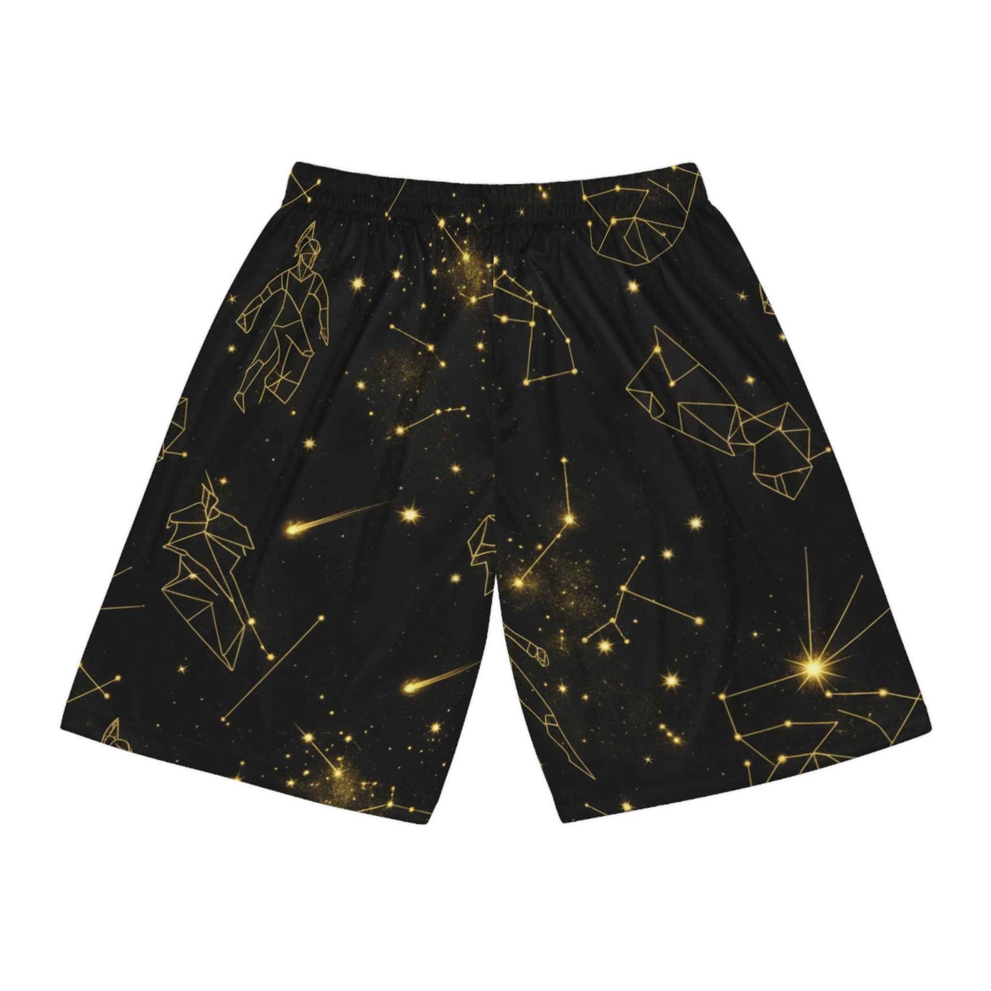Constellation Galaxy Basketball Shorts — Gold Star Pattern Athletic Shorts