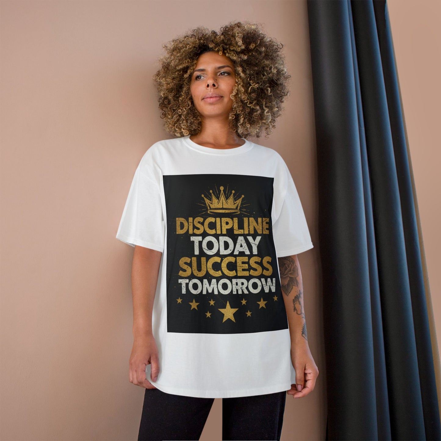 Discipline Today Success Tomorrow T-Shirt — Motivational Champion Tee with Gold Crown