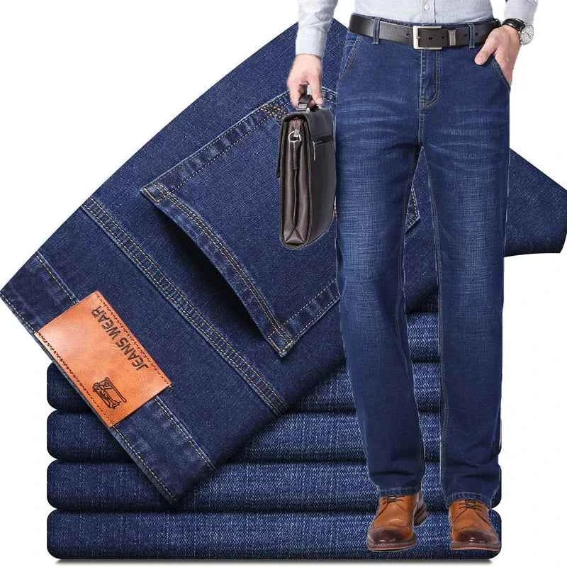 2024 Cotton Stretch Jeans Business Casual Men's Thin Denim Jeans Grey Spring Summer Brand New Fit Straight Lightweight