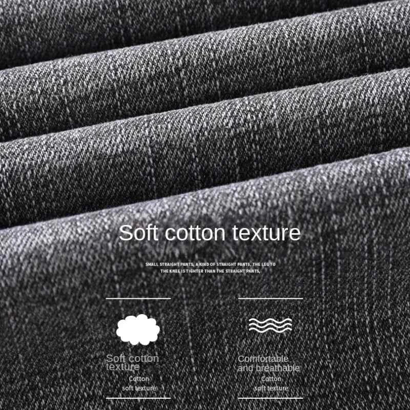 2024 Cotton Stretch Jeans Business Casual Men's Thin Denim Jeans Grey Spring Summer Brand New Fit Straight Lightweight