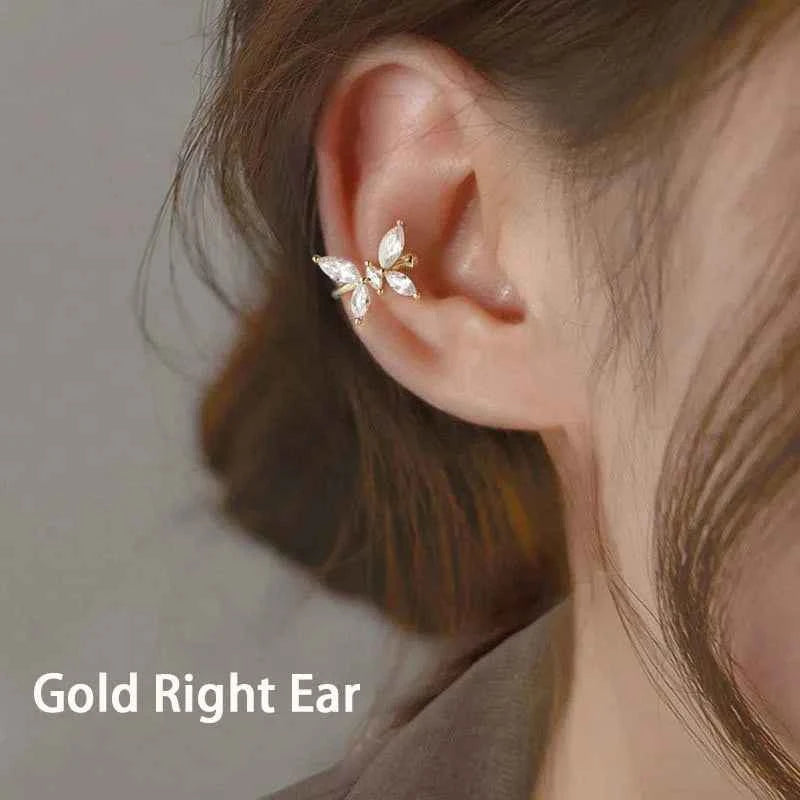 1Pcs Gold Color Zircon Butterfly Ear Clip Female Luxury Shiny Crystal Non-Piercing Fake Cartilage Ear Cuff Jewelry Gifts