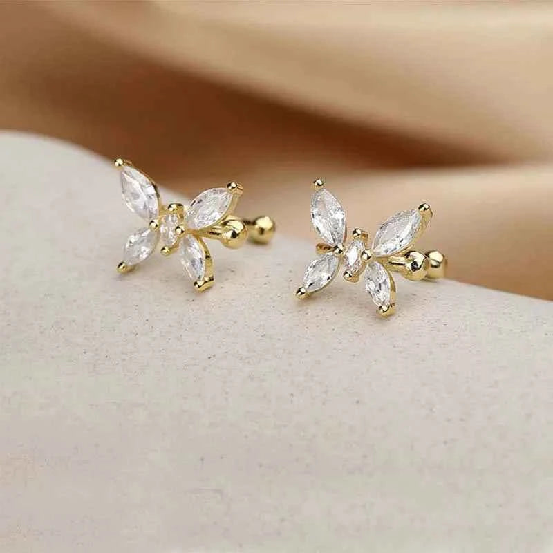 1Pcs Gold Color Zircon Butterfly Ear Clip Female Luxury Shiny Crystal Non-Piercing Fake Cartilage Ear Cuff Jewelry Gifts
