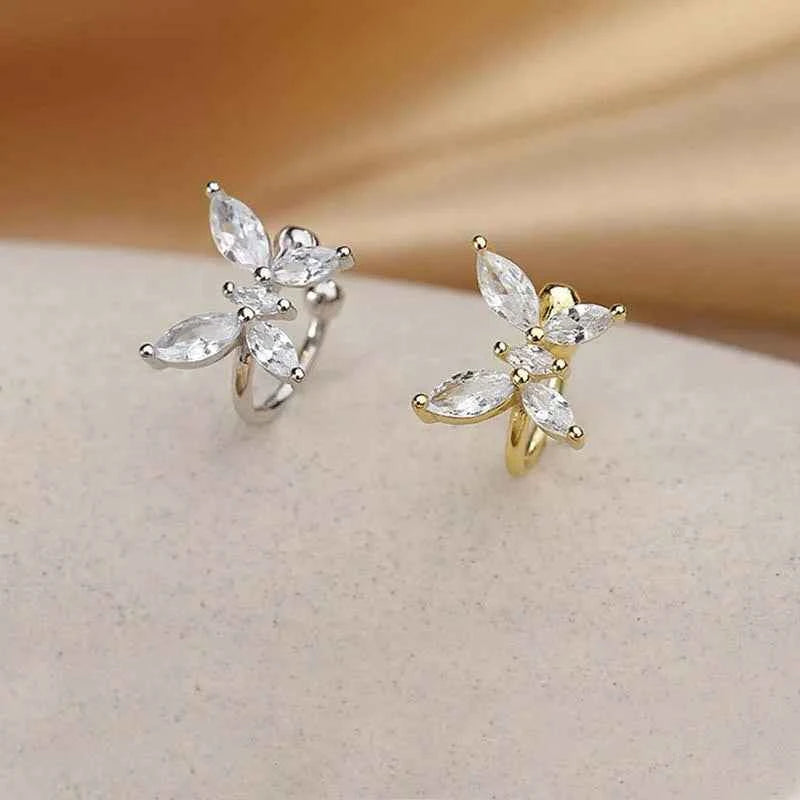 1Pcs Gold Color Zircon Butterfly Ear Clip Female Luxury Shiny Crystal Non-Piercing Fake Cartilage Ear Cuff Jewelry Gifts