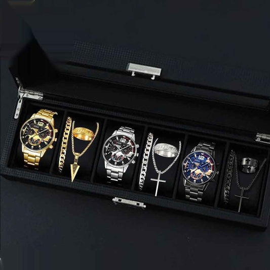 12-set Men's Watches  Fashionable Multi-color Assortment Of Quartz Men's Watches