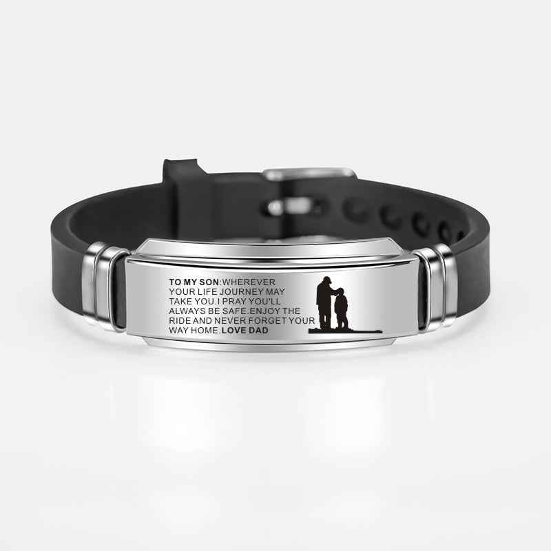 To My Son Daughter Painting Inspirational Stainless Steel Charms Adjustable Silicone Bracelet