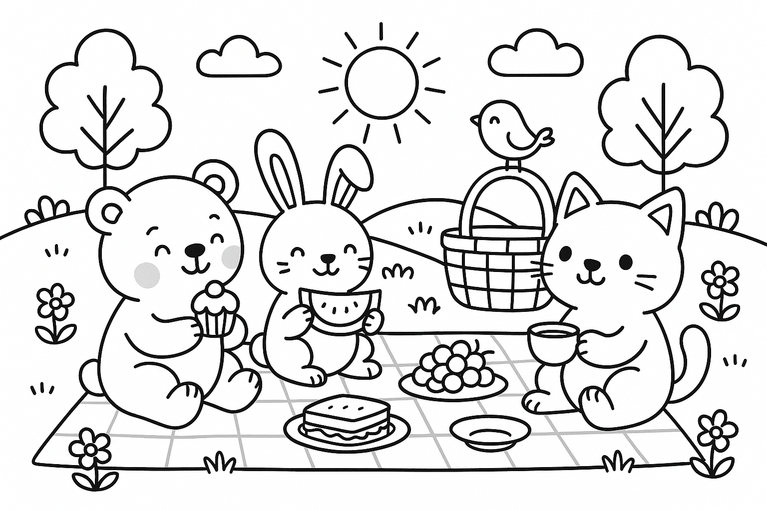 Animals having a picnic