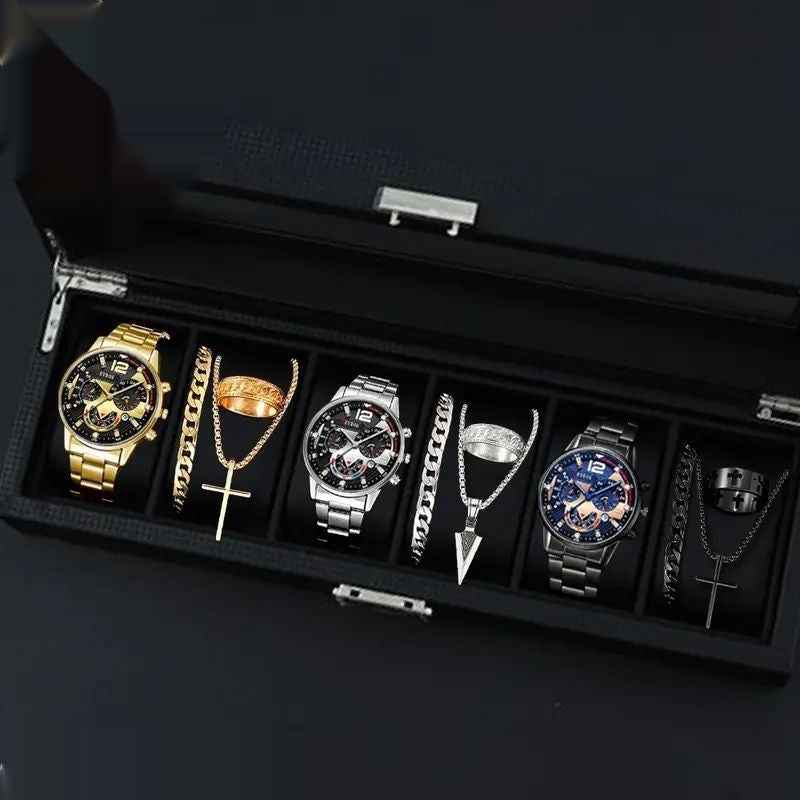 12-set Men's Watches  Fashionable Multi-color Assortment Of Quartz Men's Watches