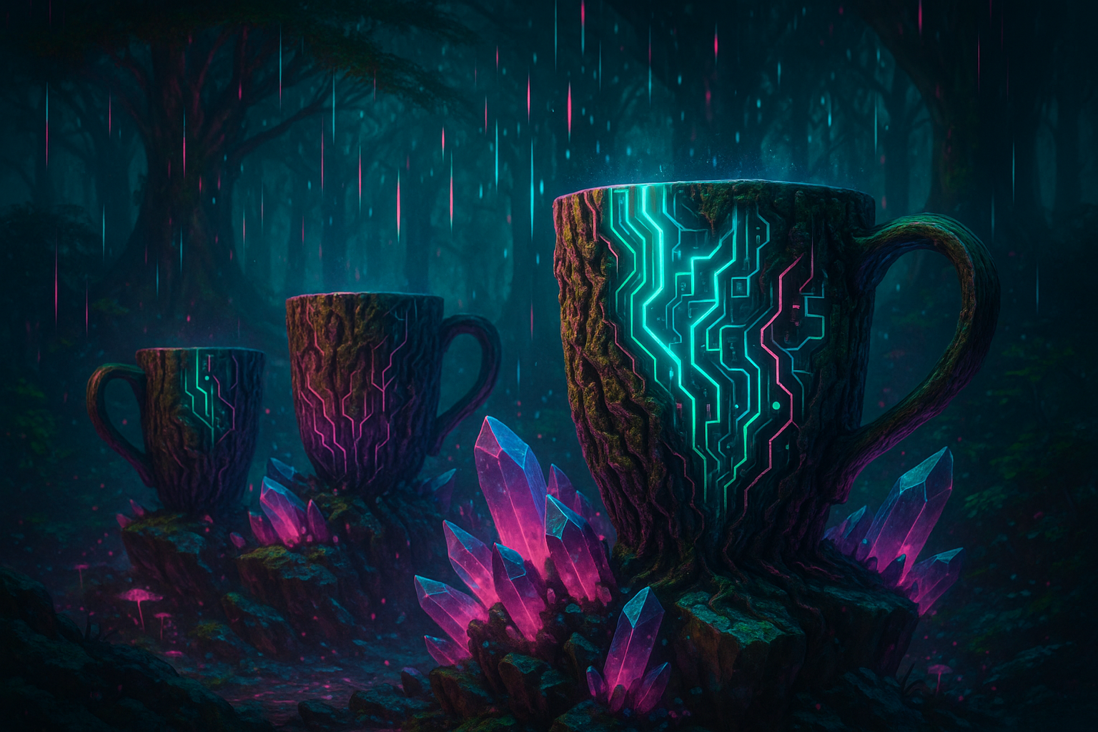 Cyberpunk-nature hybrid ceramic mugs
