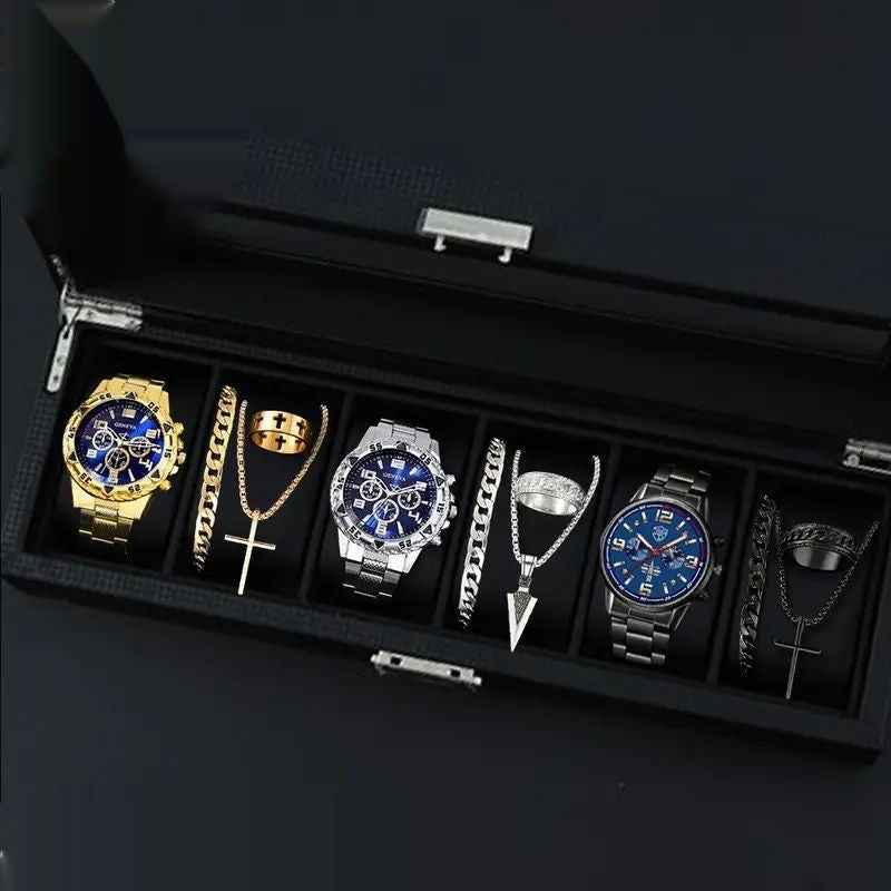 12-set Men's Watches  Fashionable Multi-color Assortment Of Quartz Men's Watches