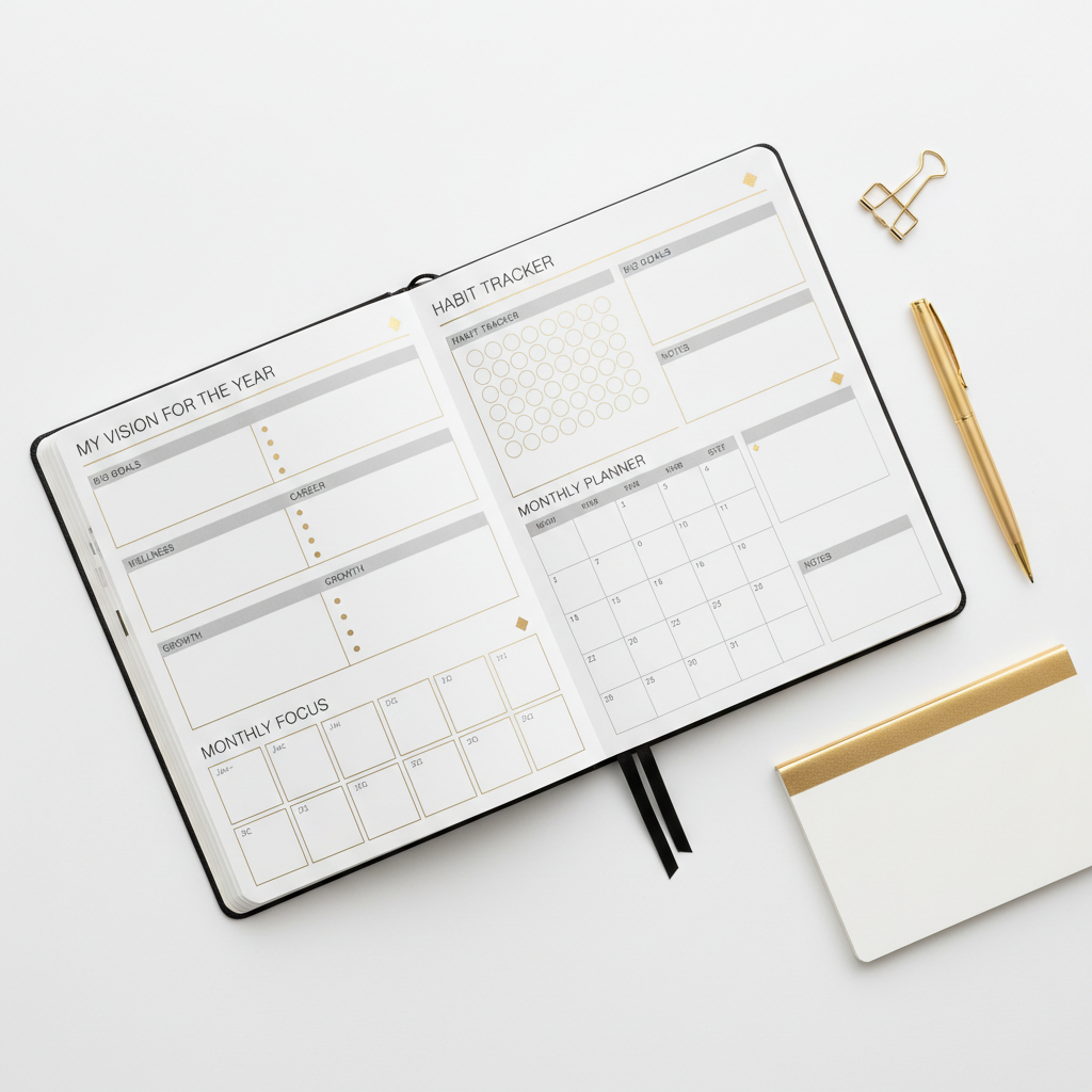 2026 Vision Board Planner - Digital Download | Gold Minimalist Goal Setting Kit