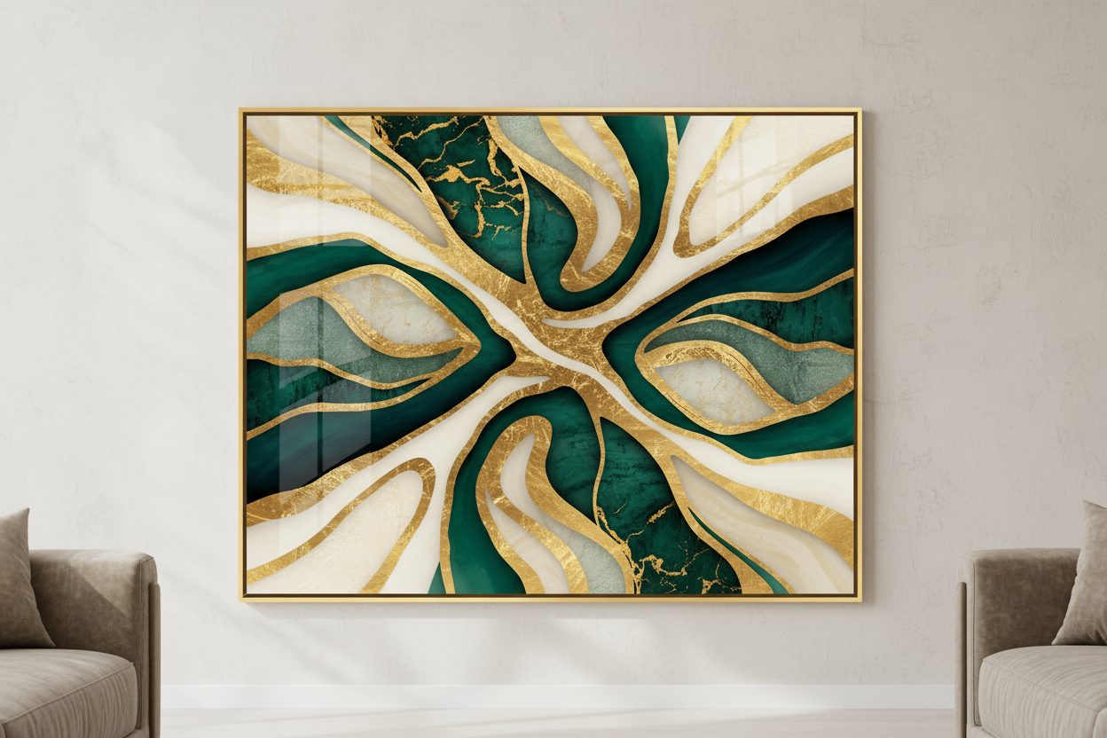 Emerald and gold abstract art