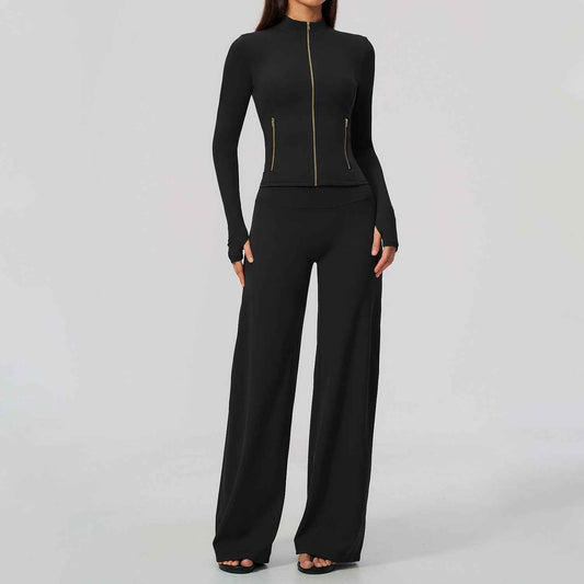 Zip-up Jacket Tummy-control Bootcut Pants, Yoga Outfit