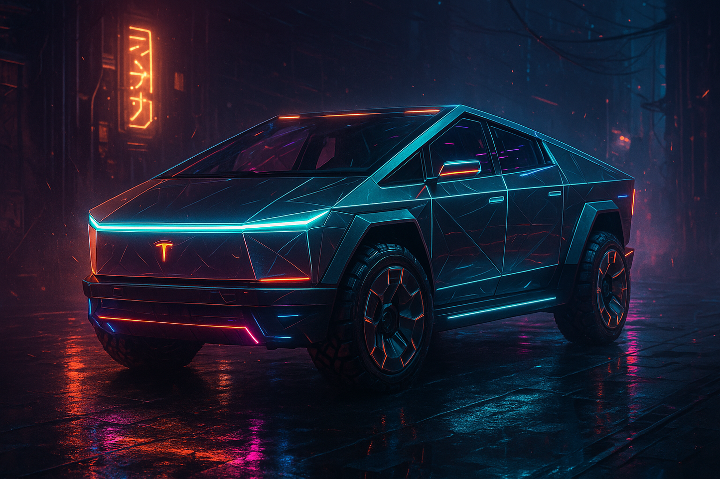 Futuristic Cyber Tesla Truck Digital Art
