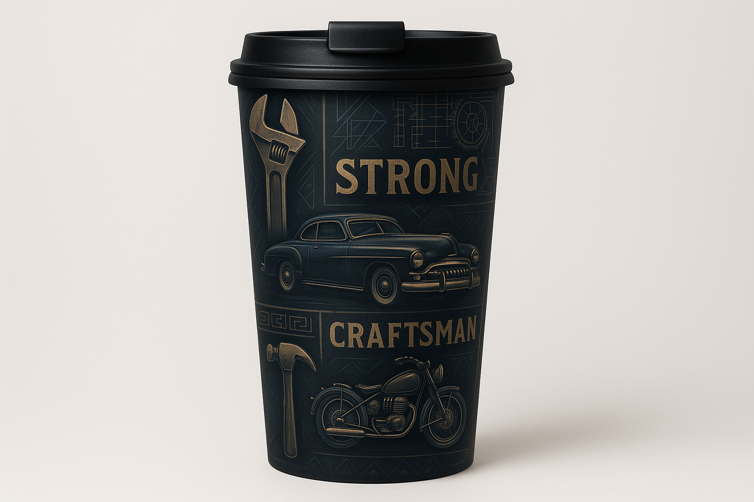 Masculine travel mug design