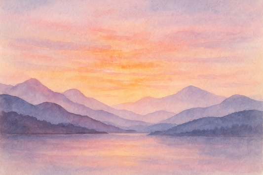 Watercolor sunset landscape digital art